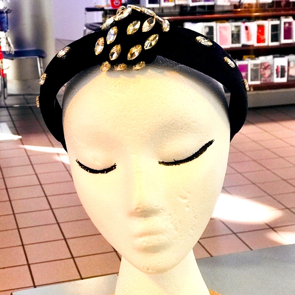 NWOT Black Jeweled Velvet Knot Headband